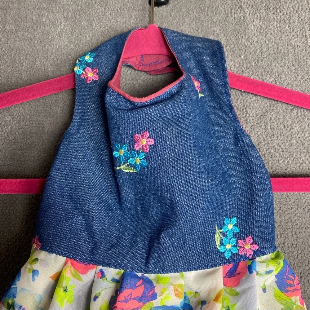 Denim floral dog dress size M